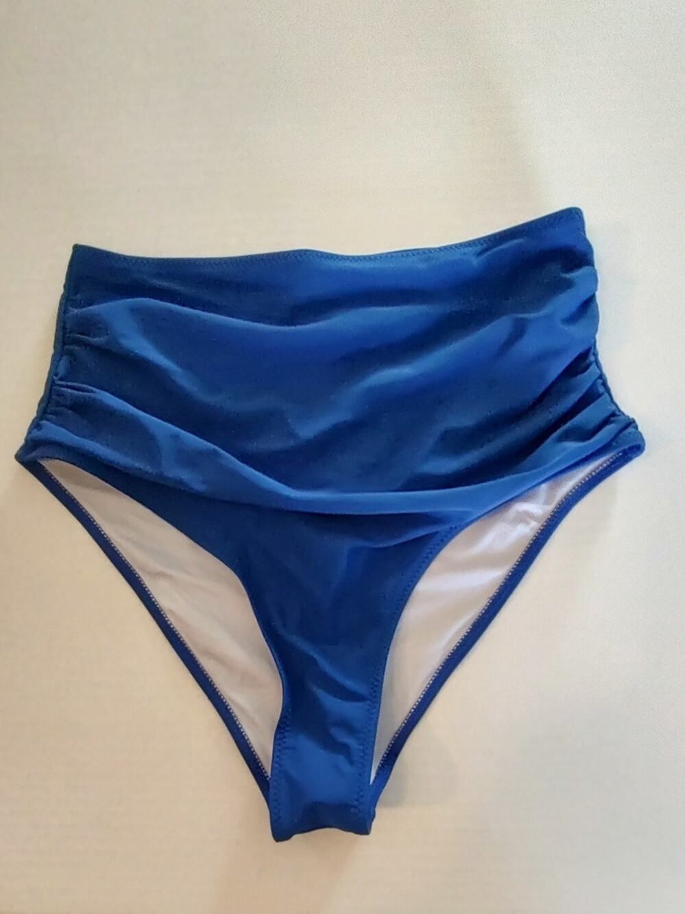 Cupshe Women Medium Royal Blue Ruched Detail High Rise, High Cut Bikini Bottom
